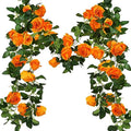 FiveSeasonStuff Warm Orange Artificial Rose Garlands, Four Separate Faux Flower Vines with Greenery - color: Mandarin Orange