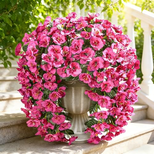 Ivydale Hibiscus Artificial Fake Hanging Flowers Plants for Outdoor Spring Decoration, 2PCS UV Resistant Faux Hibiscus Silk Flowers Realistic Look Real for Planters Outside Porch Patio Yard, Fuchsia - color: A-fuchsia, size: 2pcs