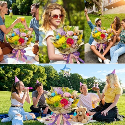 Preserved Bouquet with Bear: Big Flowers Big Love-Romantic Graduation Gifts for Her-Daughter Girlfriend Wife Mom-Flowers for Delivery Prime on Birthday Valentines Anniversary (Dopamine 1) - color: Dopamine1