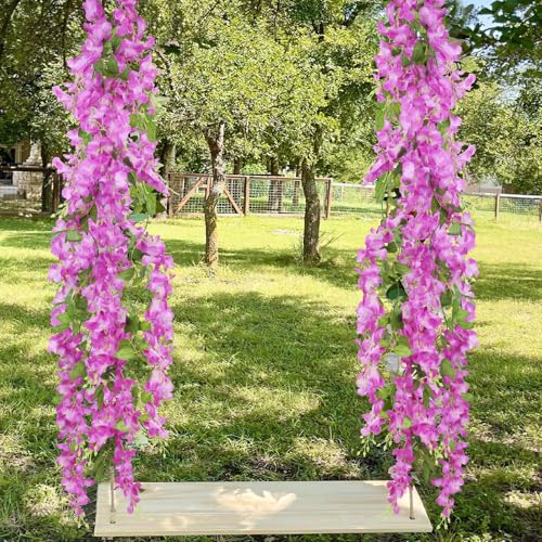 CISDUEO 2 Pcs Wisteria Hanging Flowers Wisteria Flowers Vine Garland Wedding Arch Decoration Purple Red Artificial Wisteria Vines Hanging Flower Vines Silk for Party Garden Home Table Backdrop 7 Feet - color: Purple Red