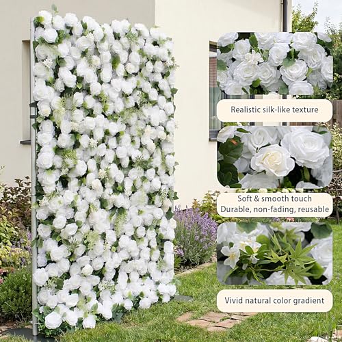 rosemorning 4x8FT White Artificial Flower Wall Backdrop,5D Silk Flower Wall Panel for Wedding Party Birthday Baby Shower Photo Booth Decor Easy to Install Reusable - color: Eira-White, size: 4Ft*8Ft