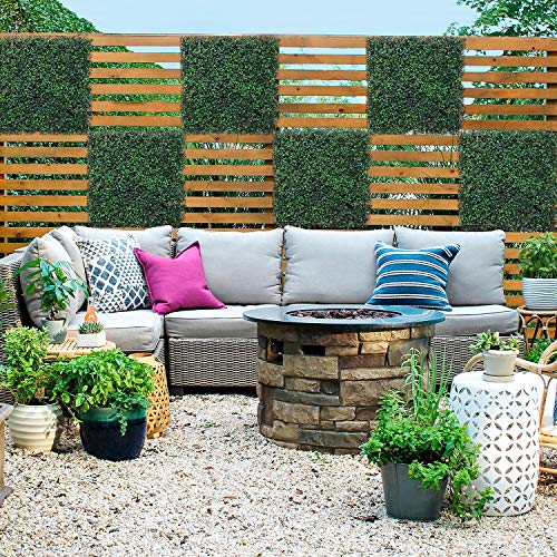E&K 6Pcs 20" x 20" Artificial Grass Wall Panels, Faux Boxwood Greenery Backdrop Decor, UV Protected Privacy Hedge Screen for Indoor Outdoor (Boxwood - Milan - Dark) - color: Boxwood - Milan - Dark