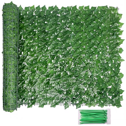 Bybeton 80"x120" Artificial Ivy Privacy Fence Screen - Fade-Resistant Faux Greenery Hedge Panels for Outdoor, Deck, Patio, Balcony & Chain Link Fence Cover - color: Green - Ivy, size: 80 x 120 in