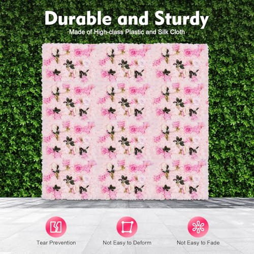 12 Pcs Flower Wall Panel, Artificial Flower Backdrop Wedding Backdrop Deco Floral Wall, Silk Rose Panels 3D Flower Background Panel for Wall, Light Pink Artificial Dahlia Rose Flower Wall Mat - color: Light Pink