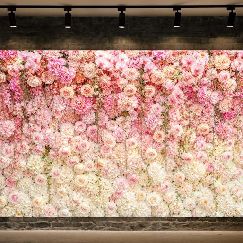 JAWO 7X5ft Pink White Rose Floral Backdrop, 3D Hanging Flower Wall Photography Background for Wedding Bridal Shower, Girls Birthday Baby Shower, Cake Table Decor Photo Booth Studio Props - color: Pink1, size: 7X5
