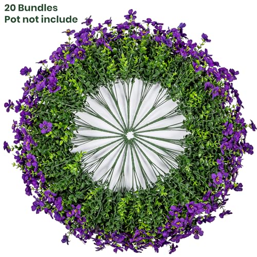 Lnoicy 20 Bundles Artificial Fake Flowers for Outdoor Faux Eucalyptus Flowers for Home Decoration,Fake Plants UV Resistant for Porch/Garden（Purple） - color: Purple