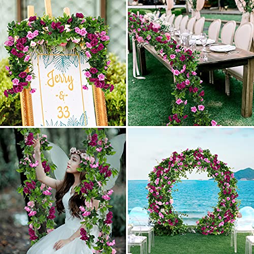 JUSTOYOU 2 Pack (15.8FT) Fake Rose Garland, Artificial Rose Vines Flowers Hanging Silk Rose Vine Wedding Home Backdrop Party Arch Arrangement Decoration - color: Fuchsia