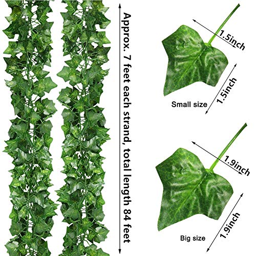 84 Feet Artificial Ivy Leaf Plants Fake Vine Hanging Garland Greenery Foliage for Home Kitchen Garden Office Wedding Wall Decor (Ivy/12 Strands) - color: Ivy/12 Strands