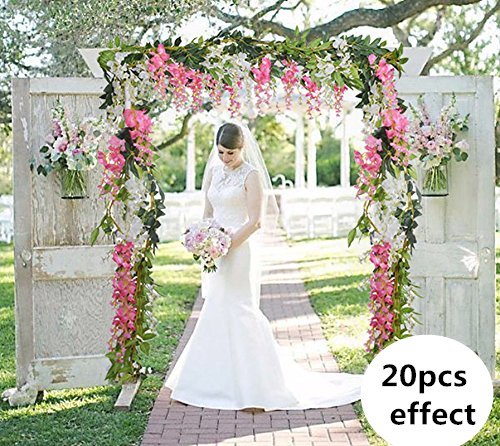 DearHouse 4Pcs 6.6Ft/Piece Artificial Flowers Silk Wisteria Garland Artificial Wisteria Vine Rattan Silk Hanging Flower for Home Garden Outdoor Ceremony Wedding Arch Floral Decor (White) - color: White