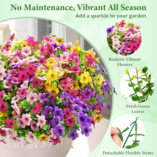 Elyum Artificial Flowers for Outdoors, 18 Bundles Mixed Colors Fake Outdoor Flowers for Decoration, UV Resistant Realistic Artificial Flowers Plants for Outside Planters Garden Porch Patio Decor - color: Mixed Color 2, size: 18 Pack