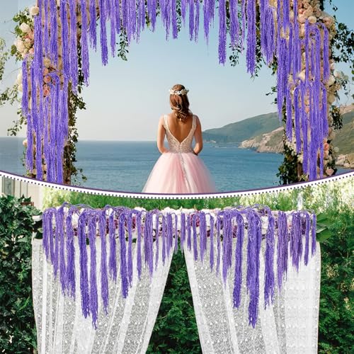 Suncalla 12 Pcs Purple Spring Natural Dried Amaranthus Hanging Flowers Amaranthus Artificial Flowers for Wedding Arch Bouquet Floral Garland Wall Home Decoration (23 Inch) - color: Purple