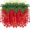 24pcs Wisteria Hanging Flowers,3.6 FT Fake Wisteria,Artificial Wisteria Hanging Flowers Wisteria Garland Arch Silk String for Wedding Garden Party Outdoor Home Wall Decoration (24pcs red)