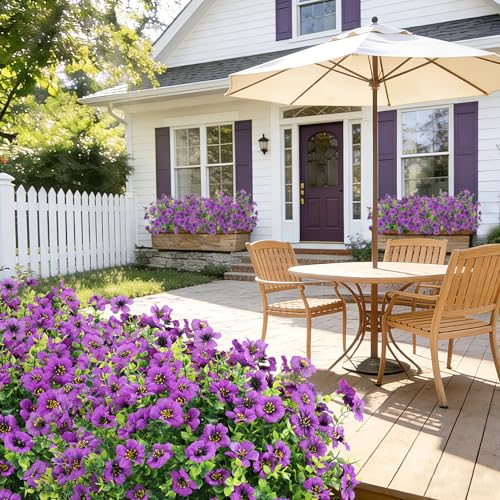 Roberly Artificial Flowers for Outdoors, UV Resistant Silk Faux Flowers Daisy with Eucalyptus Greenery Stems Fake Plastic Plants for Spring Summer Patio Garden Home Decor, 18 Bundles, Purple - color: Purple
