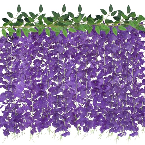 ZINHO 60 Branches Wisteria Hanging Flowers, Artificial Purple Wisteria Flowers Garland for Wedding Arch Ceremony Party Garden Home Backdrop Decor - color: Purple