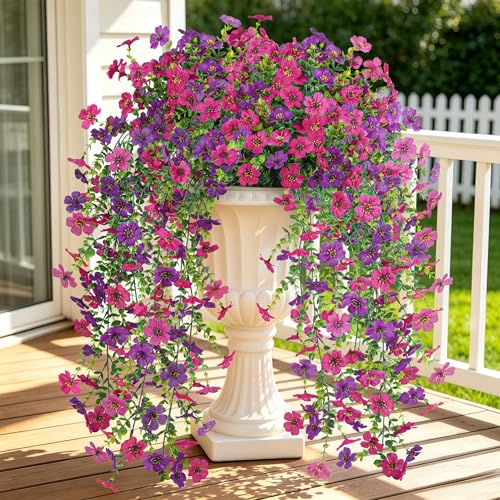 Der Rose Artificial Hanging Flowers for Outdoors, 4 Pcs UV Resistant Cascading Fake Outdoor Flowers 29.5" Faux Outdoor Hanging Flowers for Outdoor Planter Porch, Patio, Garden Decor
