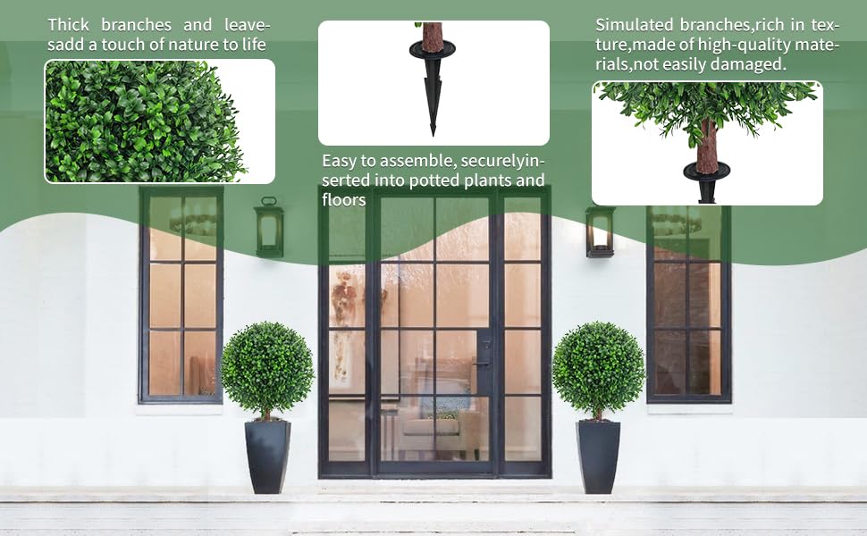 25 Inch Artificial Boxwood Topiary Ball Trees Set of 4, UV Resistant Faux Shrubs with Stable Base, Realistic Indoor Outdoor Fake Plants for Front Porch, Garden, Patio & Home Decor - color: Light Green