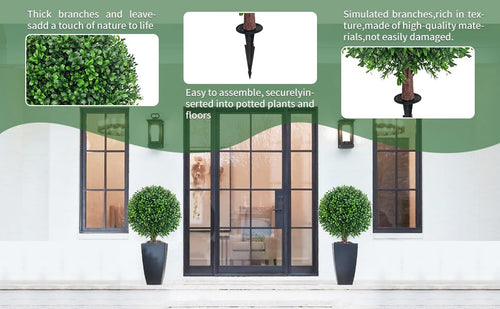 25 Inch Artificial Boxwood Topiary Ball Trees Set of 4, UV Resistant Faux Shrubs with Stable Base, Realistic Indoor Outdoor Fake Plants for Front Porch, Garden, Patio & Home Decor - color: Light Green