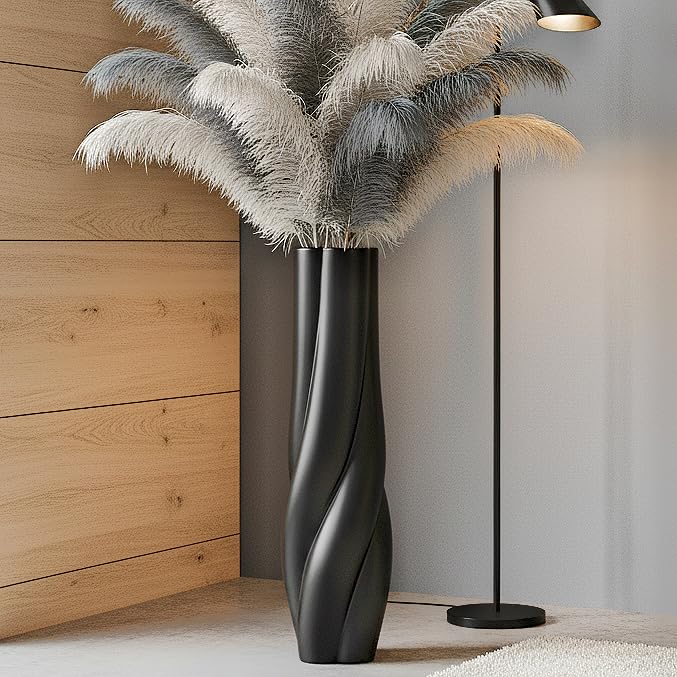 Modern Black Floor Vase, 24 Inch Tall Resin Home Decor Vases, Large Sturdy Vase for Living Room, Office, Bedroom Decor with 5" Opening for Dried Pampas Grass, Branches & Feathers - color: Black