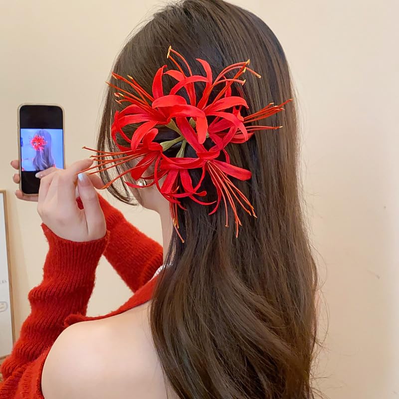 Silk Spider Plant Fake Flowers Heads,Artificial Flowers Spider Silk Flowers for Crafts,Fake Flowers Bulk,Artificial Flowers for Cake Decoration Wedding Party Birthday Home Décor (9, Red) - color: Red
