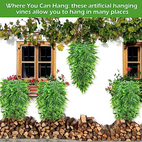 Hoteam 12 Pcs Artificial Hanging Plants 32 Inch Fake Ivy Vines with Fake Leaves Patio Artificial Plants Greenery for Living Room Indoor Outdoor Wall, No Basket (Bamboo Leaf) - color: Bamboo Leaf