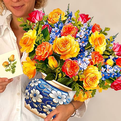 Freshcut Paper Pop Up Cards, Grande Sorbet Roses, 18 Inch Life Sized Forever Flower Bouquet 3D Popup Greeting Card, Birthday Cards, Thank You Card, Blank Notecard & Envelope - color: Sorbet Roses, size: Grande