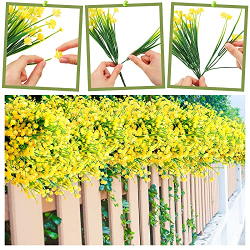 Hoteam 40 Bundles Outdoor Artificial Flowers Plants UV Resistant Outside Fake Flowers Plastic Plants Outdoor Spring Summer Seasons Decoration Shrubs Garden Porch (Yellow) - color: Yellow