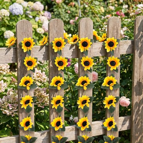 4 Pack Artificial Sunflower Garland Silk Sunflower Decor 2.3m Long with Green Leaves and Fade Resistant Petals for Wedding | Sunflowers Decorations for Garden Party Wall Home Floral Arrangement