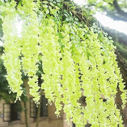 5 Pack Green Wisteria Hanging Flowers Garland, 3.77 Feet Artificial Flower Vines, Fake Wisteria, Artificial Vines Hanging Garland for Backdrop Outdoor Yard Garden Decor - color: Green, size: 5 PCS