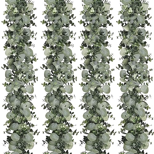 Dolicer 4 Packs 6FT Artificial Eucalyptus Garland, Faux Greenery Garland Hanging Fake Silver Dollar Eucalyptus Leaves Vines for Wedding Backdrop Arch Table Wall Party Home Decor - color: Grey Green, size: 4 Packs