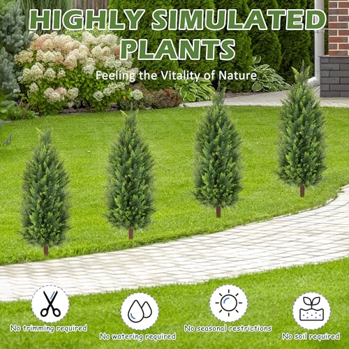 Sunnyglade 2 Packs 35.5" Artificial Cedar Tree, Fake Cedar Shrub Bushes Trees with Spike Faux Topiary Plants Tree for Indoor, Garden, Yard, Porch, Patio Decor (Cedar) - color: Green