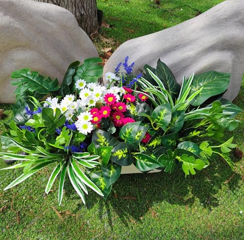 LUNETH 19PCS Artificial Plants Outdoor Fake Plants UV Resistant Artificial Flowers Greenery Stems Faux Plants Bushes for Outdoor Patio Garden Front Porch Yard Decor - color: Mix-1