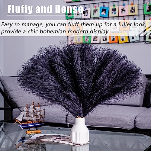 10 Stems Black Pampas Grass Decor - 17.7" Faux Pampas Grass Artificial Pampas Grass Bouquet Flower Arrangement and Vase Filler for Boho Home Wedding Mothers Day Decoration - color: Black