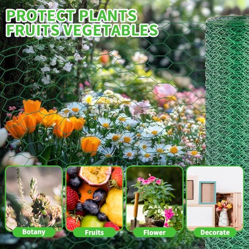 16 x 120 Inches Chicken Wire for Floral Arrangements, Green Chicken Wire, Hexagonal Galvanized Wire Mesh for Poultry Barrier, Flower Arrangement, Crafts and Garden, Green - color: Green, size: 16 x 120 Inches