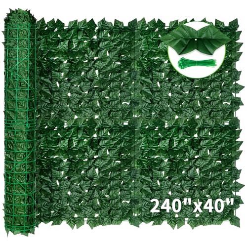 KASZOO Artificial Ivy Privacy Fence Screen 240"×40" - UV-Anti Dense Faux Ivy Greenery Backdrop Fence Panels for Patio, Balcony, Garden, Backyard Indoor Outdoor Decor - size: 240*40inch