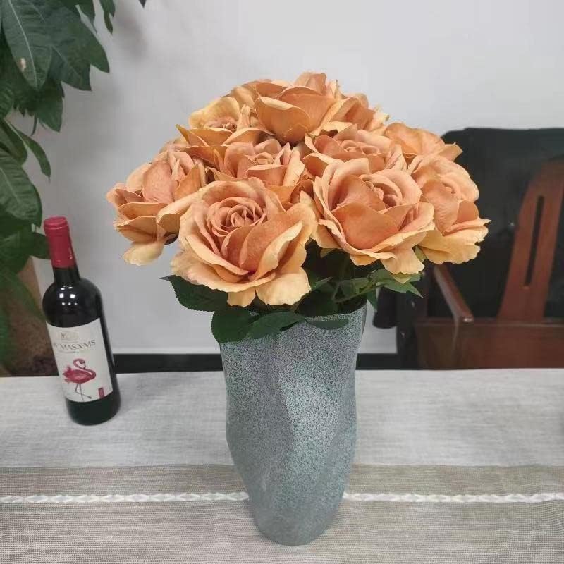ATFL Fake Roses Artificial Flowers Bulk,Floral Diameter 4'',20 Pcs Artificial Silk Roses Flowers with Stems for Wedding Arrangement Centerpieces Party Home Table Decorations (20, Toffee) - color: Toffee