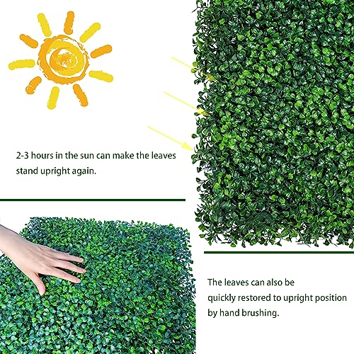 ODTORY Artificial Grass Wall Backdrop Panels: 10 by 10 in (8 Pcs) UV-Anti Greenery Boxwood Panels for Indoor Outdoor Green Wall Decor & Ivy Fence Covering Privacy - size: 10*10IN 8P