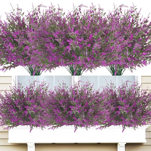 42 Pcs Fake Lavender Flowers Outdoor UV Resistant Faux Plastic Lavender Flowers No Fade Artificial Lavender Purple Plants for Outside Garden Porch Window Box Hanging Planter Decor (Fushia) - color: Fushia, size: 42 Pcs