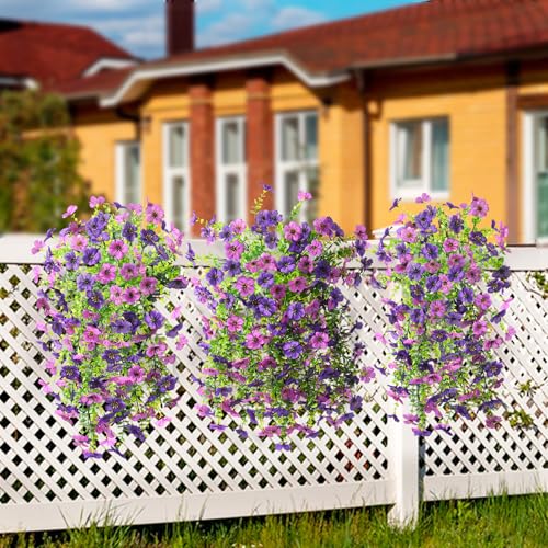 ZFProcess Artificial Hanging Flowers for Outdoors Spring Decoration, 2PCS Silk Fake Daisy Realistic Outdoor Flowers UV Resistant Porch Patio Window Yard Decor(Dark Orchid) - color: Dark Orchid