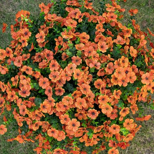 Lnoicy 20 Bundles Artificial Flowers for Outdoor Fake Plants for Spring Decoration,Faux Eucalyptus Flowers for Planter UV Resistant Lifelike for Home Porch Garden（Orange） - color: Orange