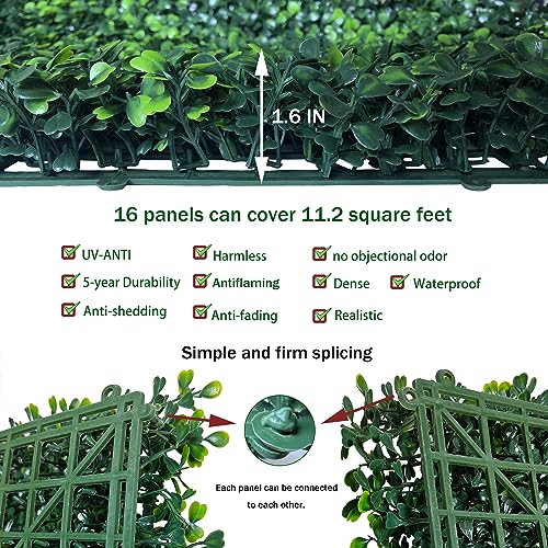ODTORY Artificial Grass Wall Panel Backdrop,10 X 10 in 16P(11.2 sqft) UV-Anti Greenery Boxwood Panels for Indoor Outdoor Green Wall Decor & Ivy Fence Covering Privacy - size: 10"X10" 16P
