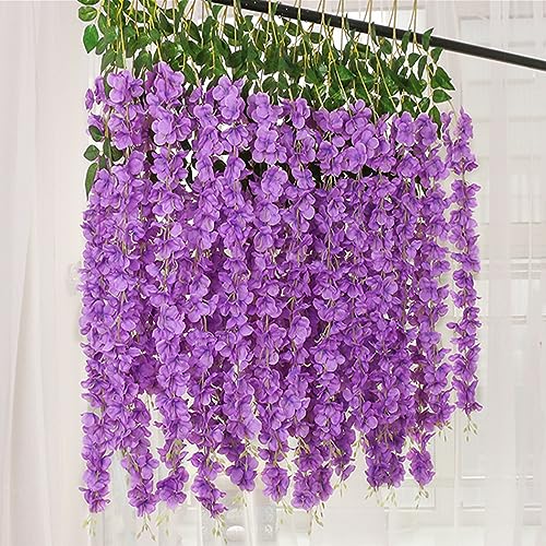 12 Pack Purple Wisteria Hanging Flowers Garland, 3.77 Feet Artificial Flower Vines, Fake Wisteria, Artificial Vines Hanging Garland for Backdrop Outdoor Yard Garden Decor - color: Purple, size: 12 PCS