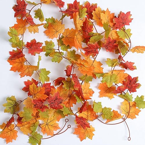 Mizii 2 Strands Artificial Maples Vines Garland 79" Fake Vine Silk Maple Leaves Faux Hanging Fall Garland for Fall Decor Thanksgiving Porch Mantle Fireplace Farmhouse Harvest Decorations (Maple) - color: Maple