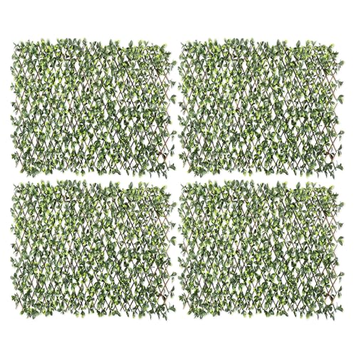 ECOOPTS Stretchable Artificial Buxus Leaf Faux Ivy Privacy Fence Screen, Expandable Decorative Fencing Panel for Balcony Patio Outdoor (Single Sided Ficus Leaves, 4 Pieces) - color: Single Side Ficus, size: 4 Pieces