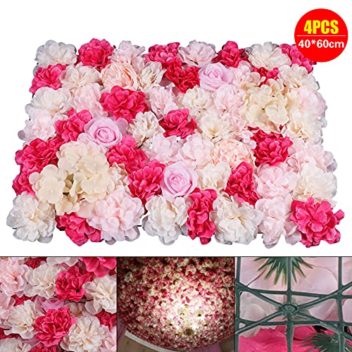 16"x 24" Artificial Flower Wall Panels,Flower Wall Mat Silk Flower Panels for Outdoor Garden Backyard Fence Fence Privacy Screen and Indoor Wall Decor (4Pcs Rose Red+ Pink+ Light Yellow) - color: 4Pcs Rose Red+ Pink+ Light Yellow