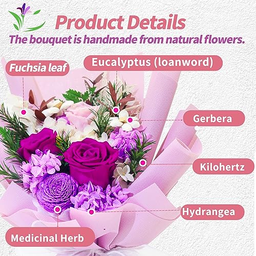 VTJMB Flowers for Delivery Prime, Preserved Flower Bouquet with Box, Birthday Dried Flowers Gift for Women, Mothers Day Gifts for Mom, Wife, Grandma, Friends - color: Purple
