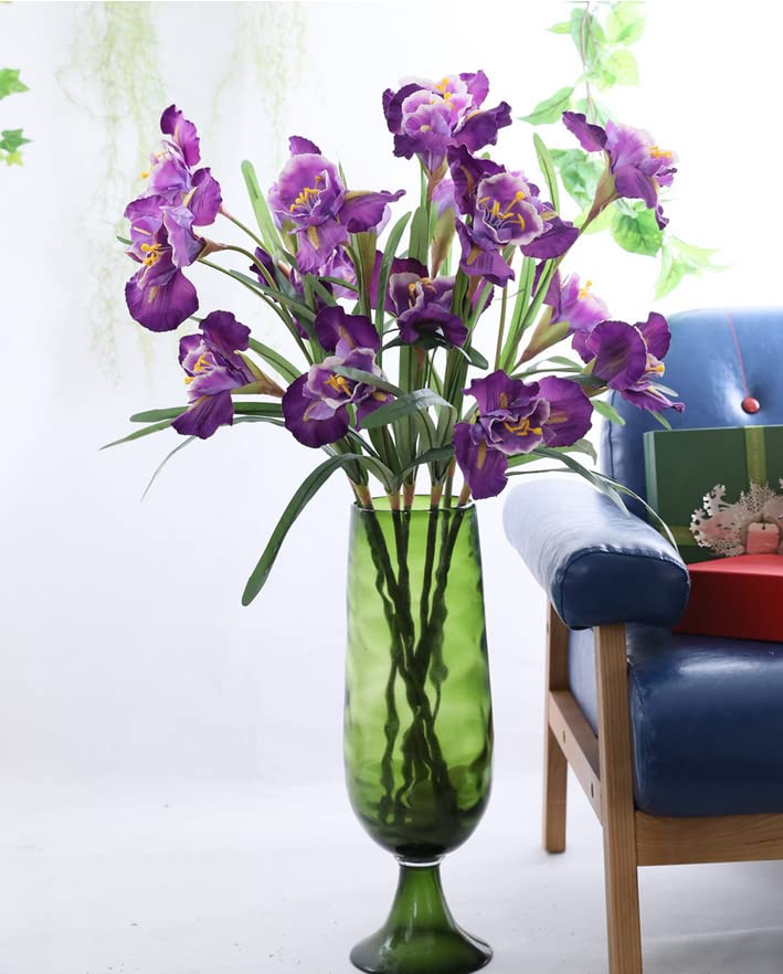Rikyo 3pcs Artificial Iris Flower Purple Silk Flower 9 Heads, 36 Inch Artificial Flowers Bouquet Fake Outdoor Cemetery Flower Arrangements and Wedding Holding Flowers, Dining Table Centerpieces - color: Purple