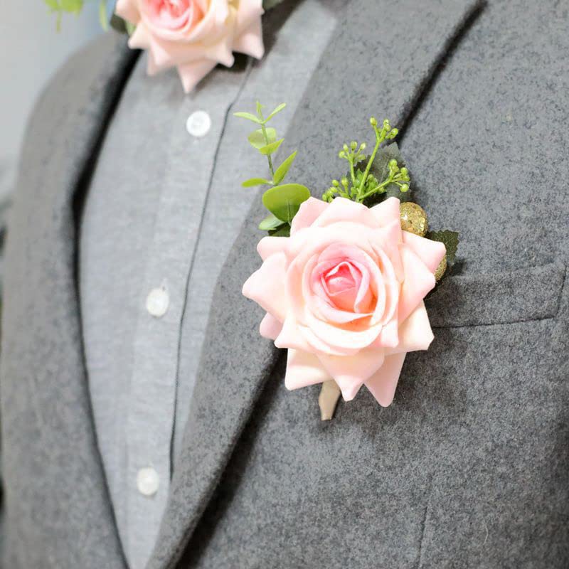 Wedding Boutonniere Groom Flower Buttonholes Groomsmans Prom Party Suit Decoration Anniversary Accessories for Man - color: Champagne
