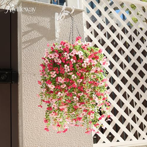 Artificial Hanging Flowers for Outdoors Spring Summer Decoration, 4PCS UV Resistant Silk Fake Hanging Plants for Patio Porch Front Yard Window Garden Indoor Decor(Hot Pink&Light Pink,4PCS) - color: Red&pink, size: 4PCS