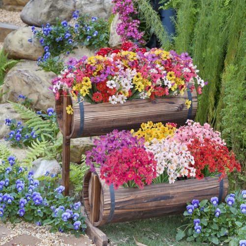Bassion 24 Bundles Artificial Flowers for Outdoors Decoration, UV Resistant White Silk Fake Faux Flowers Artificial Plants for Outside Window Box Porch Garden Home Decor - color: White