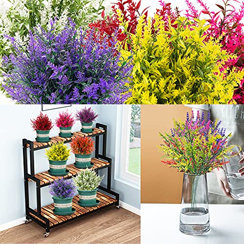 Outdoor Artificial Lavender Fake Flowers - 20 Bundles UV Resistant Outdoor Faux Plastic Flowers Plants Greenery Shrub for Indoor Outside Decoration(White) - color: White, size: 20 Bundles
